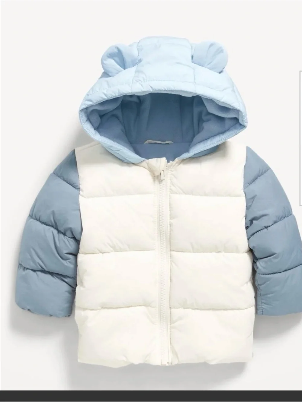 Old Navy Toddler Puffer Jacket with Bear-Ear Hood - Light Blue & White